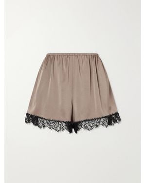 Stella McCartney Lace-Trimmed Embroidered Satin Shorts - Natural