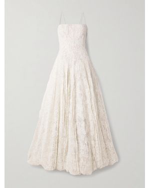 Danielle Frankel Marlow Pintucked Cotton-Blend Corded Lace Gown - Natural