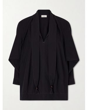 Lemaire Scarf-Detailed Embellished Crinkled Cotton-Crepe Blouse - Blue
