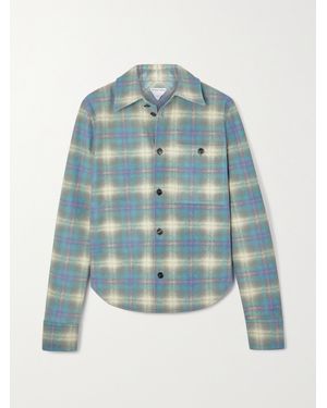 Bottega Veneta Cropped Checked Leather Shirt - Blue