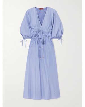 Altuzarra Donrine Faux Pearl-Embellished Tie-Detailed Striped Cotton Midi Dress - Blue