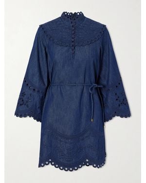Zimmermann Mahon Broderie Anglaise Denim Mini Dress - Blue