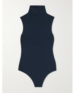 The Park Joyce Stretch-Tencel Lyocell Turtleneck Thong Bodysuit - Blue