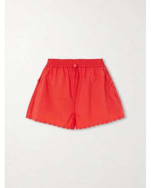 Cecilie Bahnsen Blossom Broderie Anglaise-Trimmed Cotton-Blend Taffeta Shorts - Red