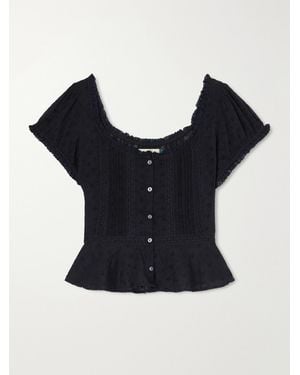 RIXO London Sandi Cropped Broderie Anglaise Cotton Blouse - Black