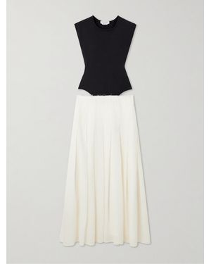 Gabriela Hearst Mina Two-Tone Cutout Wool And Cashmere-Blend And Pleated Wool Maxi Dress - White