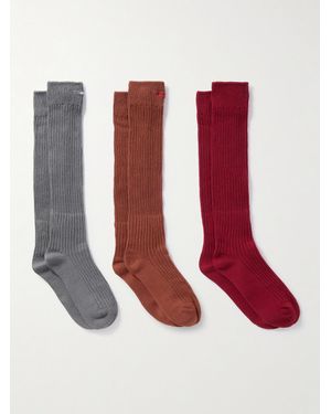 ShuShu/Tong Pack Of Three Embroidered Cotton-Blend Socks