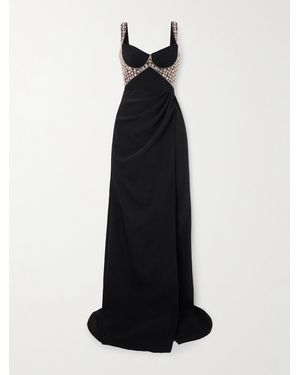 Sabina Bilenko Wrap-Effect Crystal-Embellished Cady Gown - Black
