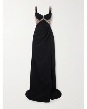 Sabina Bilenko Robe Aus Cady Mit Cape-Effekt, Kristallen Und Bindegürtel - Schwarz