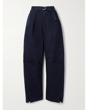 Sea Carolyn Belted Pleated Cotton-Canvas Barrel-Leg Trousers - Blue
