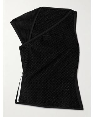 adidas Originals Y-3 Asymmetric Striped Stretch Jersey-Trimmed Brushed Recycled-Mesh Tank - Black