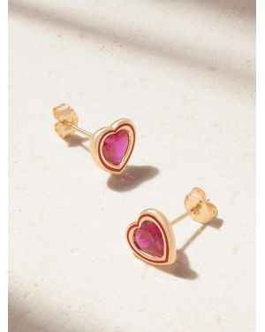 Alison Lou Madison 14-Karat, Laboratory-Grown Ruby And Enamel Earrings - Pink