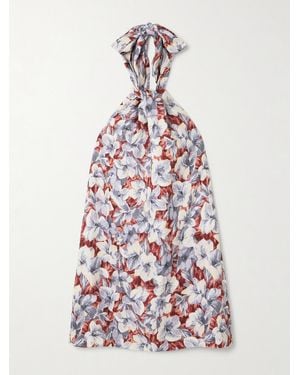 Posse Luna Pleated Floral-Print Linen Halterneck Mini Dress - White
