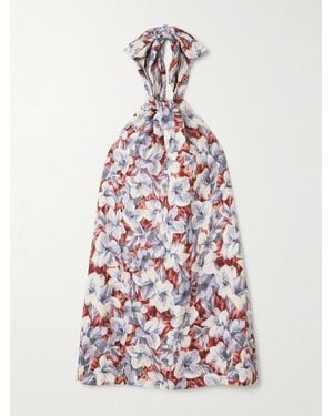 Posse Luna Pleated Floral-Print Linen Halterneck Mini Dress - White