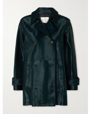 Veronica de Piante Charlotte Double-Breasted Calf Hair Trench Coat - Green