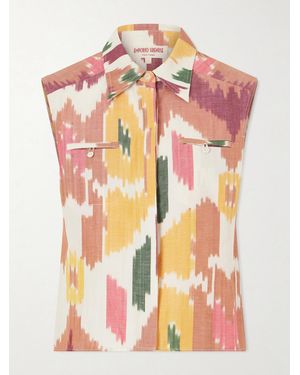 Emporio Sirenuse Printed Cotton And Linen-Blend Tank - Pink