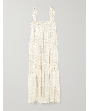 Alix Of Bohemia Emrys Smocked Fil Coupé-Gauze Midi Dress - White