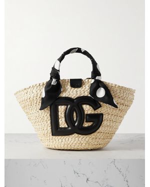 Dolce & Gabbana Leather And Satin-trimmed Raffia Tote - Black