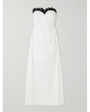 Kika Vargas Rose Guipure Lace-Trimmed Faille Maxi Dress - White