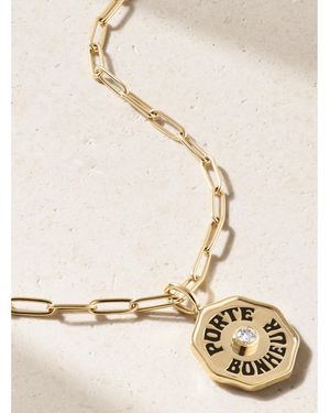 Marlo Laz Mini Porte Bonheur 14-Karat, Diamond And Enamel Necklace - Natural