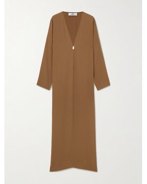 SARA CRISTINA Pearl-Embellished Silk-Crepe Kaftan - Natural