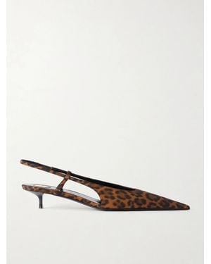 Saint Laurent Secret 30 Leopard-Printed Faille Slingback Pumps - White