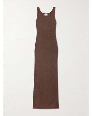 Saint Laurent Midikleid Aus Rippstrick - Braun