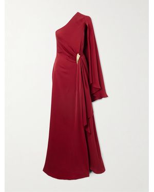 Tom Ford Embellished One-Sleeve Draped Silk-Crepe Gown - Red