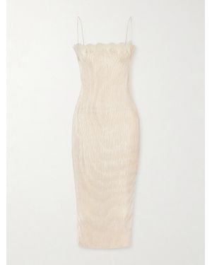 FFORME Lumi Lace-Trimmed Plissé Midi Dress - White