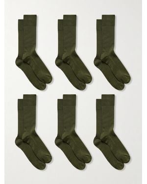 CDLP Set Of Six Ribbed Cotton-Blend Socks - Green