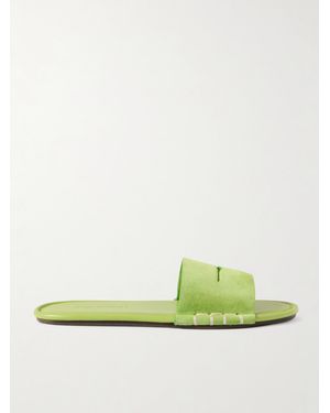 JW Anderson Loafer Whipstitched Suede Slides - Green