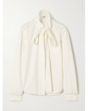Loewe Pussy-Bow Cotton-Twill Blouse - Natural