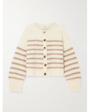La Ligne Striped Brushed-Cashmere Cardigan - Natural