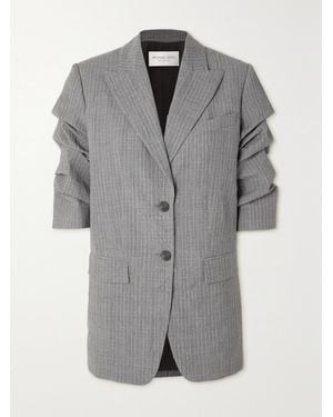 Michael Kors Gathered Pinstriped Crinkled-Wool Blazer - Grey
