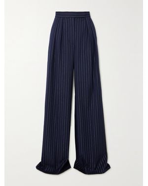 Alex Perry Pleated Metallic Pinstriped Twill Wide-Leg Trousers - Blue