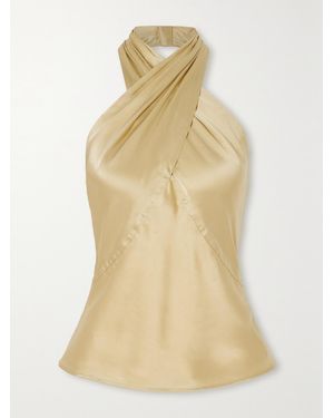 L'Agence Letitia Silk-Charmeuse Halterneck Top - Natural