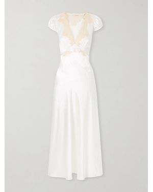 Doen Coraline Corded Lace-Trimmed Silk-Satin Midi Dress - White
