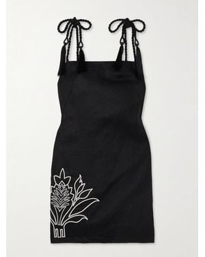 ANDRES OTALORA Haath Tasselled Embroidered Linen Mini Dress - Black