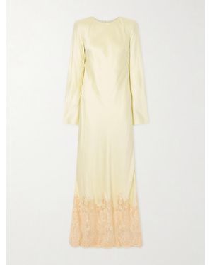 Self-Portrait Lace-Trimmed Satin Maxi Dress - Natural