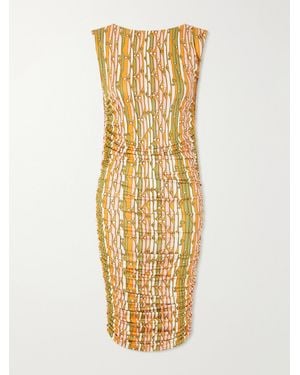 La DoubleJ Printed Ruched Mesh Mini Dress - Metallic