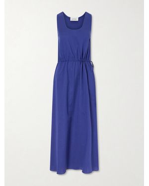 Matteau Tie-Detailed Gathered Cotton Midi Dress - Blue
