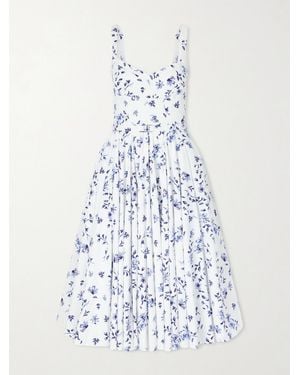 Emilia Wickstead Elita Belted Floral-Print Cotton-Poplin Midi Dress - White