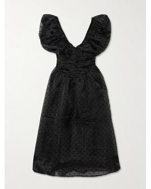 Ganni Technical Organza Corset Midi Dress in Black | Lyst