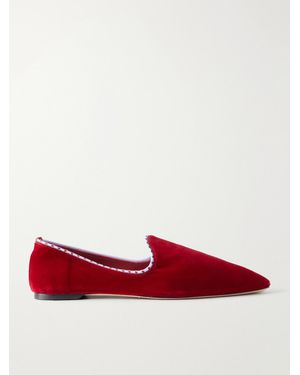TOTEME Velvet Leather-Trimmed Velvet Loafers - Red