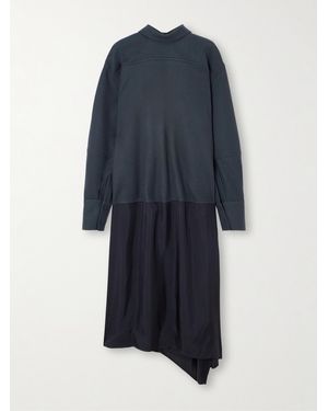 Jil Sander Asymmetric Wool-Felt And Satin-Twill Dress - Blue