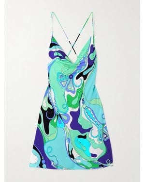 PUCCI Draped Printed Stretch-Jersey Mini Dress - Blue