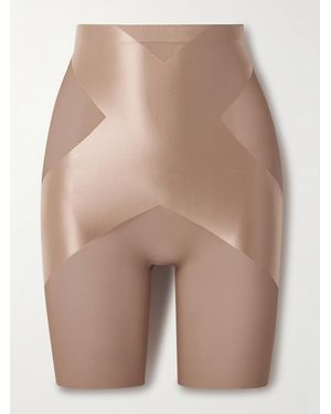 Spanx Shape Satin-X Hoch Sitzende, Oberschenkellange Shorts - Natur