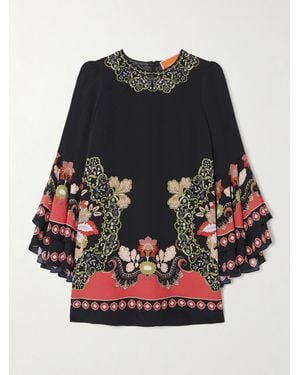 La DoubleJ Friday Ruffled Printed Crepe Mini Dress - Black
