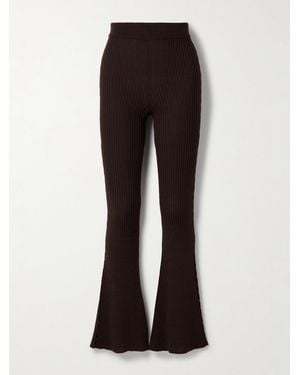 CORDOVA Savoie Ribbed Pointelle-Knit Merino Wool Flared Pants - Brown