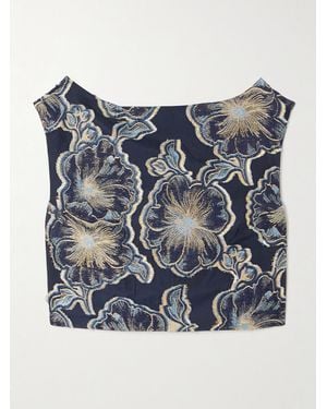 D'Estree Richard Barocco Cropped Metallic Fil Coupé Top - Blue